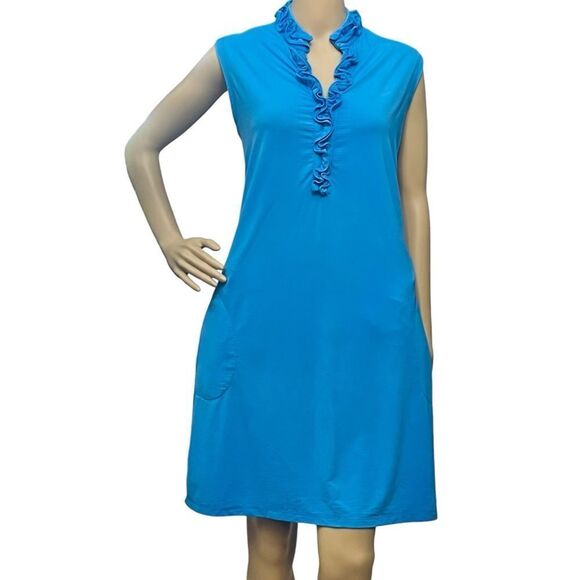G Lifestyle Dress UPF 50+ Blue Double Ruffle Zip/Pockets Pullover Sz XL - Picture 1 of 10